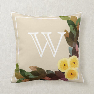 Rustic Elegant Herfst Ranunculus Flowers & Initiaa Kussen