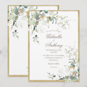 Rustic Elegant Leaves Greenery Gold Wedding Kaart (Voorkant / Achterkant)
