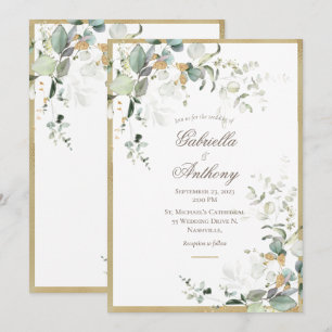 Rustic Elegant Leaves Greenery Gold Wedding Kaart