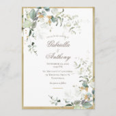 Rustic Elegant Leaves Greenery Gold Wedding Kaart (Voorkant)