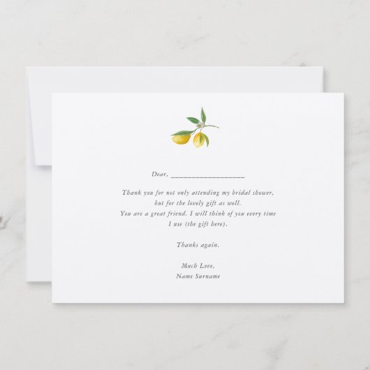 Rustic Elegant Lemon Vrijgezellenfeest Bedankt voo (Achterkant)