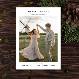 Rustic Elegant Merry and Bright Photo Newlywed Feestdagenkaart
