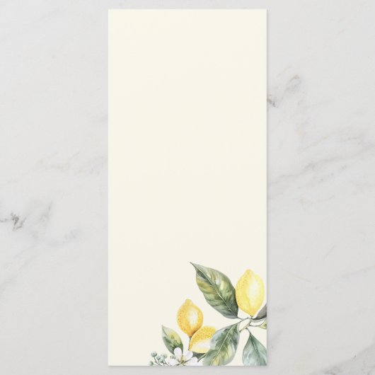 Rustic Elegant Minimal Lemon Garden Wedding Menu (Achterkant)