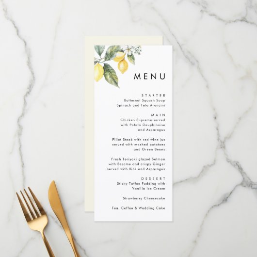 Rustic Elegant Minimal Lemon Garden Wedding Menu (Voorkant / Achterkant in situ)
