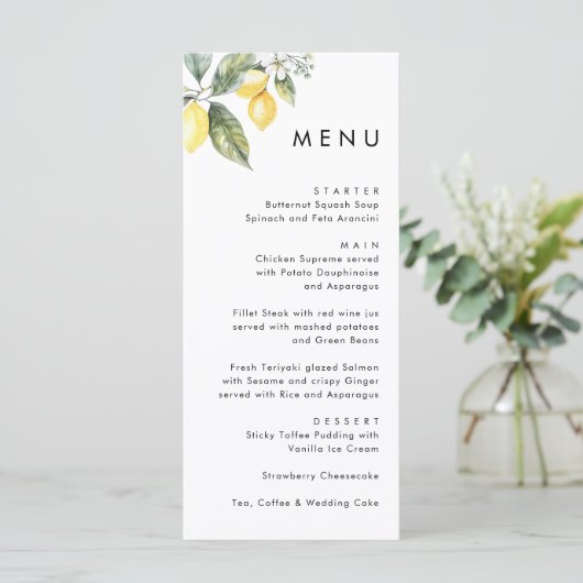 Rustic Elegant Minimal Lemon Garden Wedding  Menu (Staand voorkant)
