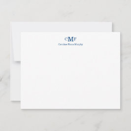 Rustic Elegant Modern 3 Monogram Navy Blue Stripe Notitiekaartje