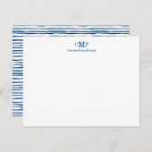 Rustic Elegant Modern 3 Monogram Navy Blue Stripe Notitiekaartje (Voorkant / Achterkant)