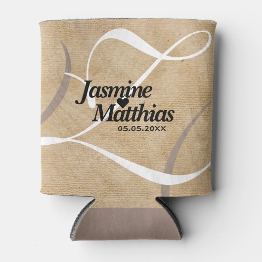 Rustic Elegant  Monogram Burlap Wedding Blikjeskoeler (Voorkant)