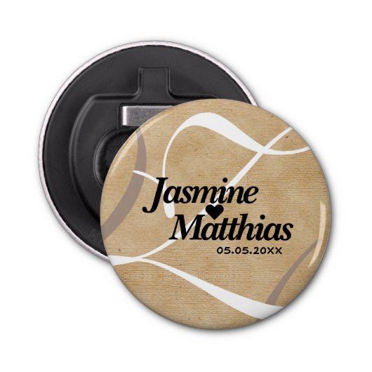 Rustic Elegant  Monogram Burlap Wedding Button Flesopener (Voorkant)