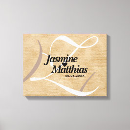 Rustic Elegant  Monogram Burlap Wedding Canvas Afdruk