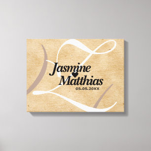 Rustic Elegant  Monogram Burlap Wedding Canvas Afdruk
