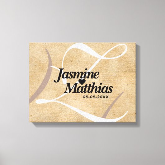 Rustic Elegant  Monogram Burlap Wedding Canvas Afdruk (Voorkant)