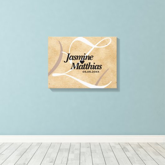 Rustic Elegant  Monogram Burlap Wedding Canvas Afdruk (Insitu (Houten vloer))