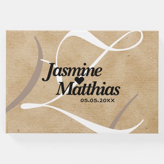 Rustic Elegant  Monogram Burlap Wedding Gastenboek (Voorkant)