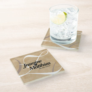 Rustic Elegant  Monogram Burlap Wedding Glazen Onderzetter