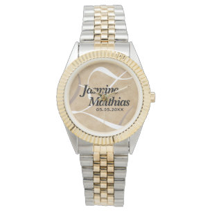 Rustic Elegant  Monogram Burlap Wedding Horloge