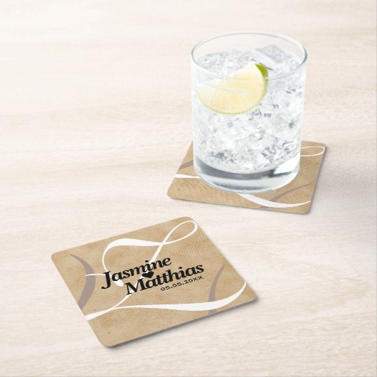 Rustic Elegant Monogram Burlap Wedding Kartonnen Onderzetters (Insitu)