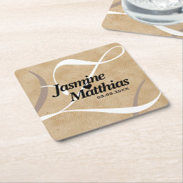 Rustic Elegant Monogram Burlap Wedding Kartonnen Onderzetters