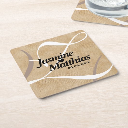 Rustic Elegant  Monogram Burlap Wedding Kartonnen Onderzetters (Schuin)