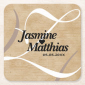 Rustic Elegant  Monogram Burlap Wedding Kartonnen Onderzetters (Voorkant)