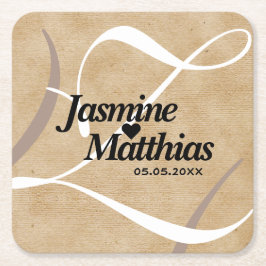 Rustic Elegant  Monogram Burlap Wedding Kartonnen Onderzetters