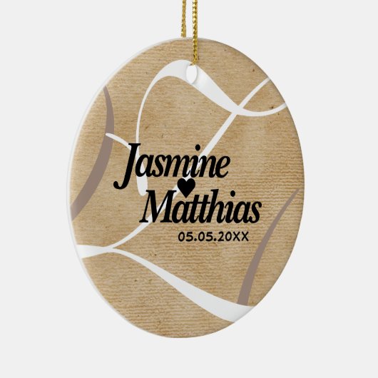 Rustic Elegant  Monogram Burlap Wedding Keramisch Ornament (Rechts)