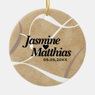 Rustic Elegant  Monogram Burlap Wedding Keramisch Ornament