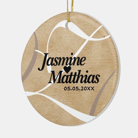 Rustic Elegant  Monogram Burlap Wedding Keramisch Ornament (Links)