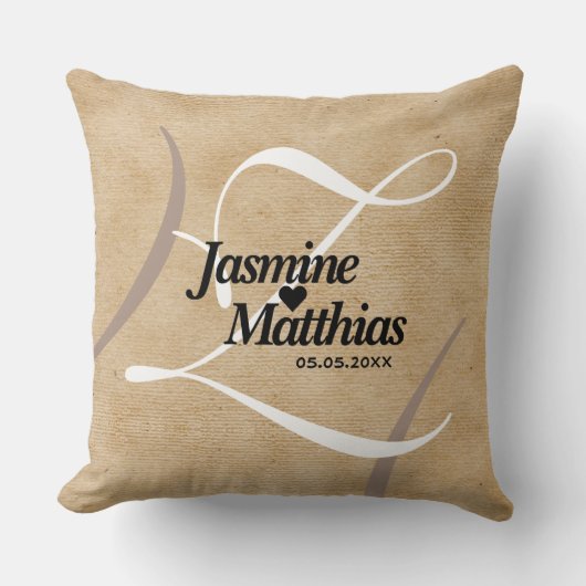 Rustic Elegant  Monogram Burlap Wedding Kussen (Voorkant)