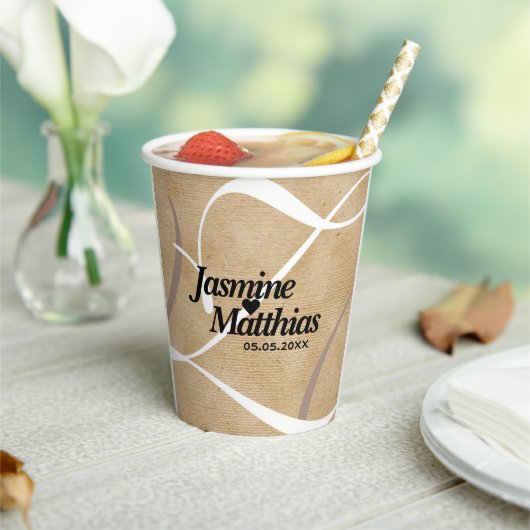 Rustic Elegant  Monogram Burlap Wedding Papieren Bekers (Insitu)