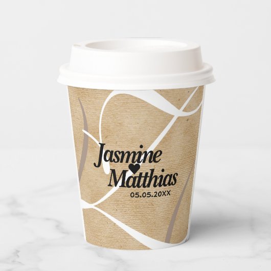 Rustic Elegant  Monogram Burlap Wedding Papieren Bekers (Achterkant)