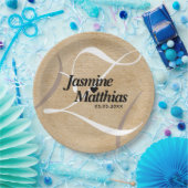 Rustic Elegant  Monogram Burlap Wedding Papieren Bordje (Feest)