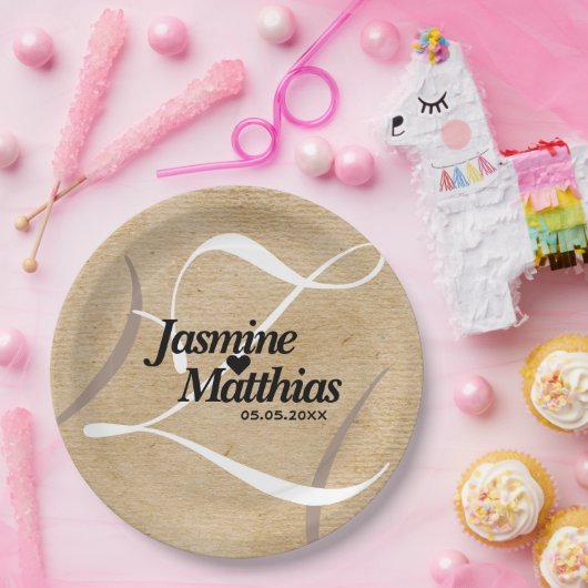 Rustic Elegant  Monogram Burlap Wedding Papieren Bordje (Feest)