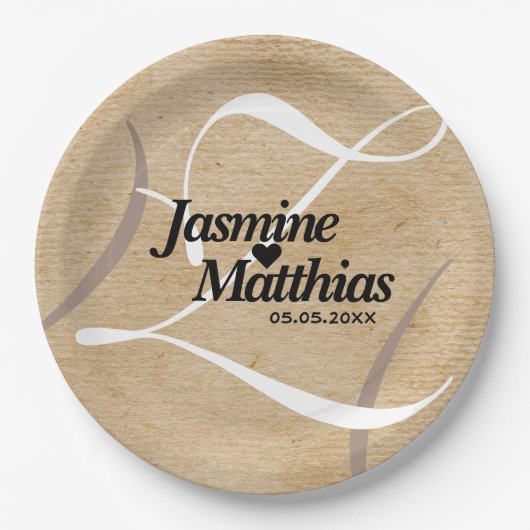 Rustic Elegant  Monogram Burlap Wedding Papieren Bordje (Voorkant)