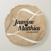 Rustic Elegant  Monogram Burlap Wedding Rond Kussen (Voorkant)
