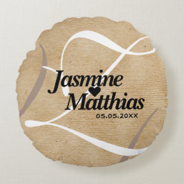 Rustic Elegant  Monogram Burlap Wedding Rond Kussen