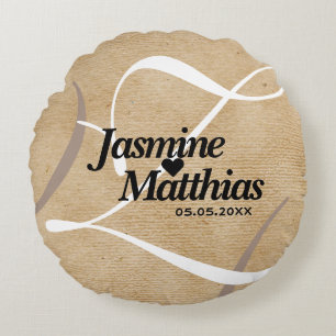 Rustic Elegant  Monogram Burlap Wedding Rond Kussen