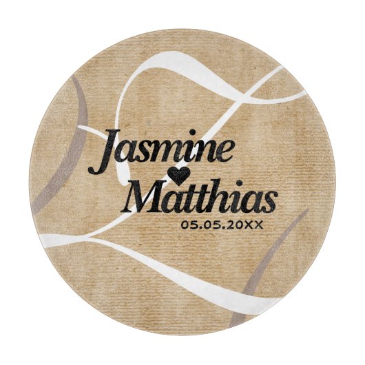 Rustic Elegant  Monogram Burlap Wedding Snijplank (Voorkant)