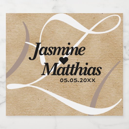 Rustic Elegant  Monogram Burlap Wedding Sparkling Wijnetiket (Enkel label)