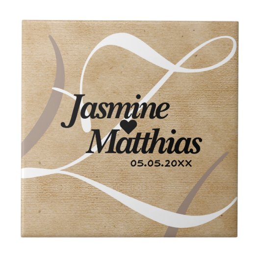 Rustic Elegant  Monogram Burlap Wedding Tegeltje (Voorkant)