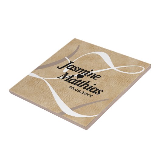 Rustic Elegant  Monogram Burlap Wedding Tegeltje (Zijkant)