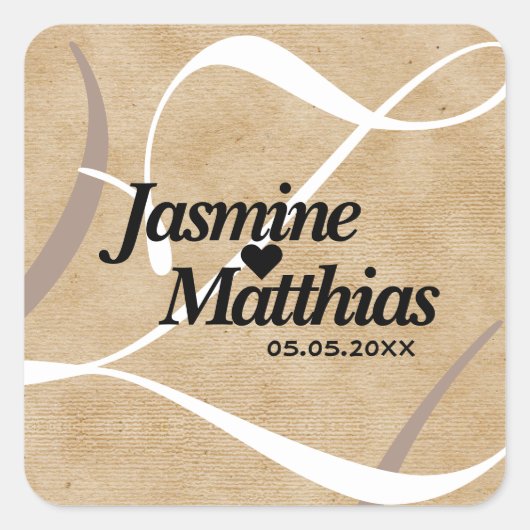 Rustic Elegant  Monogram Burlap Wedding Vierkante Sticker (Voorkant)