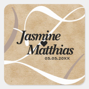 Rustic Elegant  Monogram Burlap Wedding Vierkante Sticker