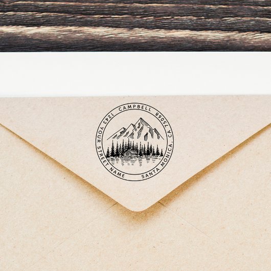 Rustic Elegant Mountain Landscape Return Address Zelfinktende Stempel