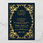 Rustic Elegant Navy and Gold Wedding Folie Uitnodiging (Voorkant)