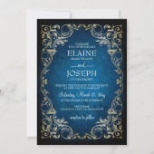 Rustic Elegant Navy and Gold Wedding Kaart (Voorkant)