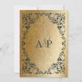 Rustic Elegant Navy and Gold Wedding Kaart (Achterkant)