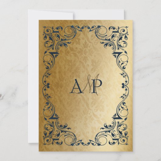 Rustic Elegant Navy and Gold Wedding Kaart (Achterkant)
