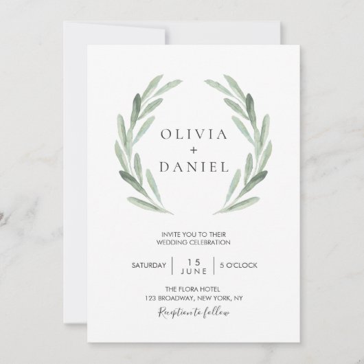 Rustic Elegant Olive Leaf Wreath Greenery Wedding Kaart (Voorkant)