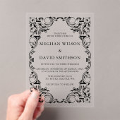 Rustic Elegant Ornamental Black Gold Wedding Acryl Uitnodigingen (Insitu (Draagbaar))